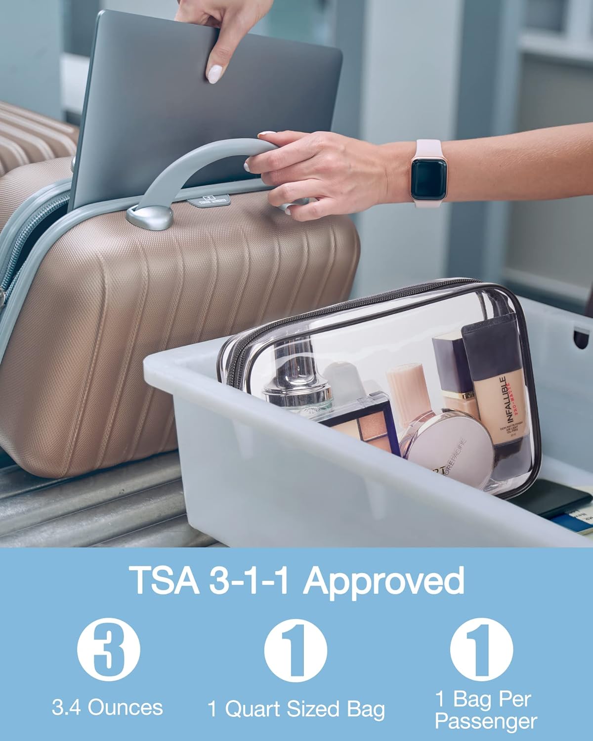 Clear Toiletry Bag, 2 Packs TSA Approved Water resistant Quart Size Travel Organizer, Airport Airline Travel Essential Carry On Makeup Cosmetic Bags for Women, Black - Image 2