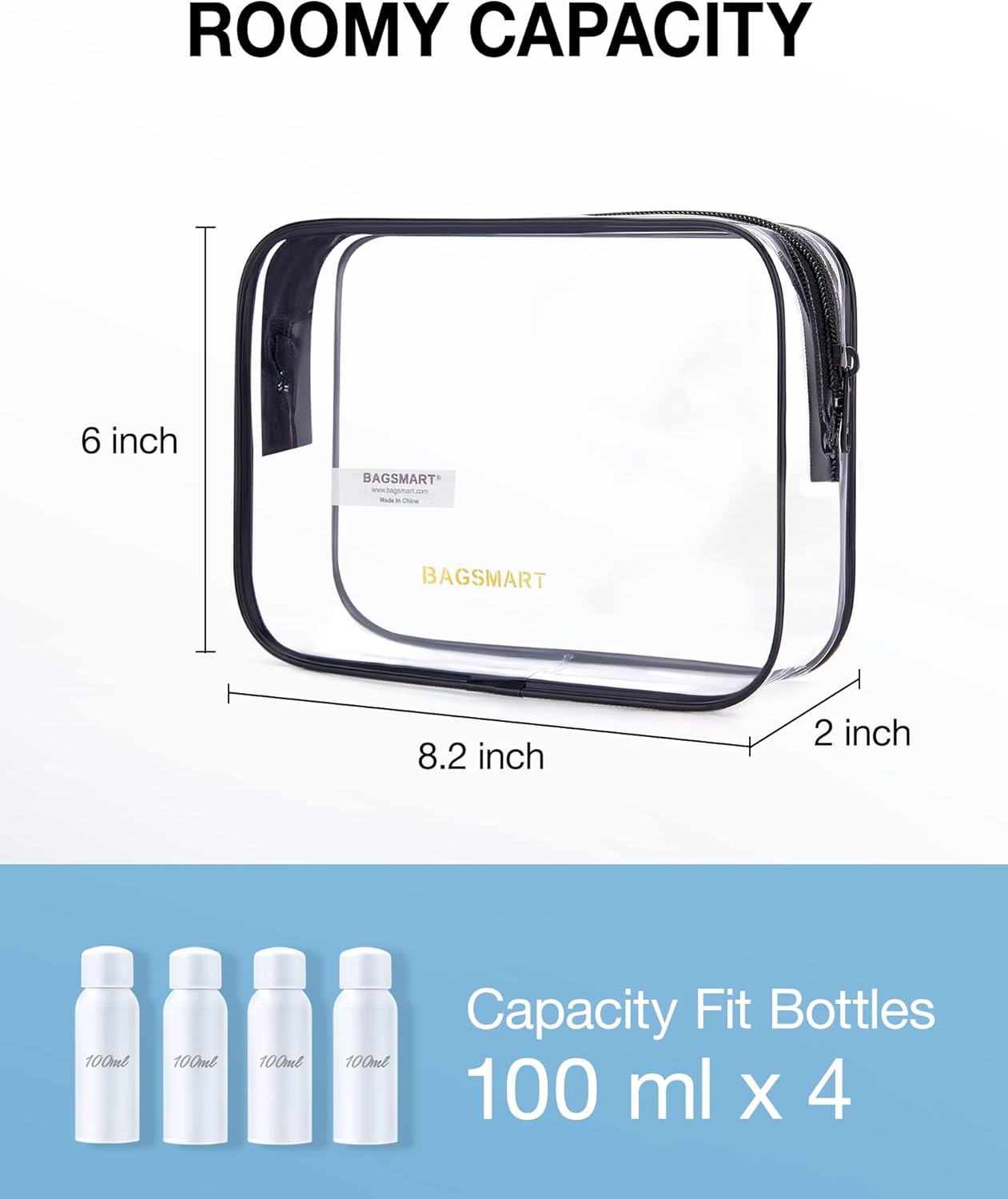 Clear Toiletry Bag, 2 Packs TSA Approved Water resistant Quart Size Travel Organizer, Airport Airline Travel Essential Carry On Makeup Cosmetic Bags for Women, Black - Image 3