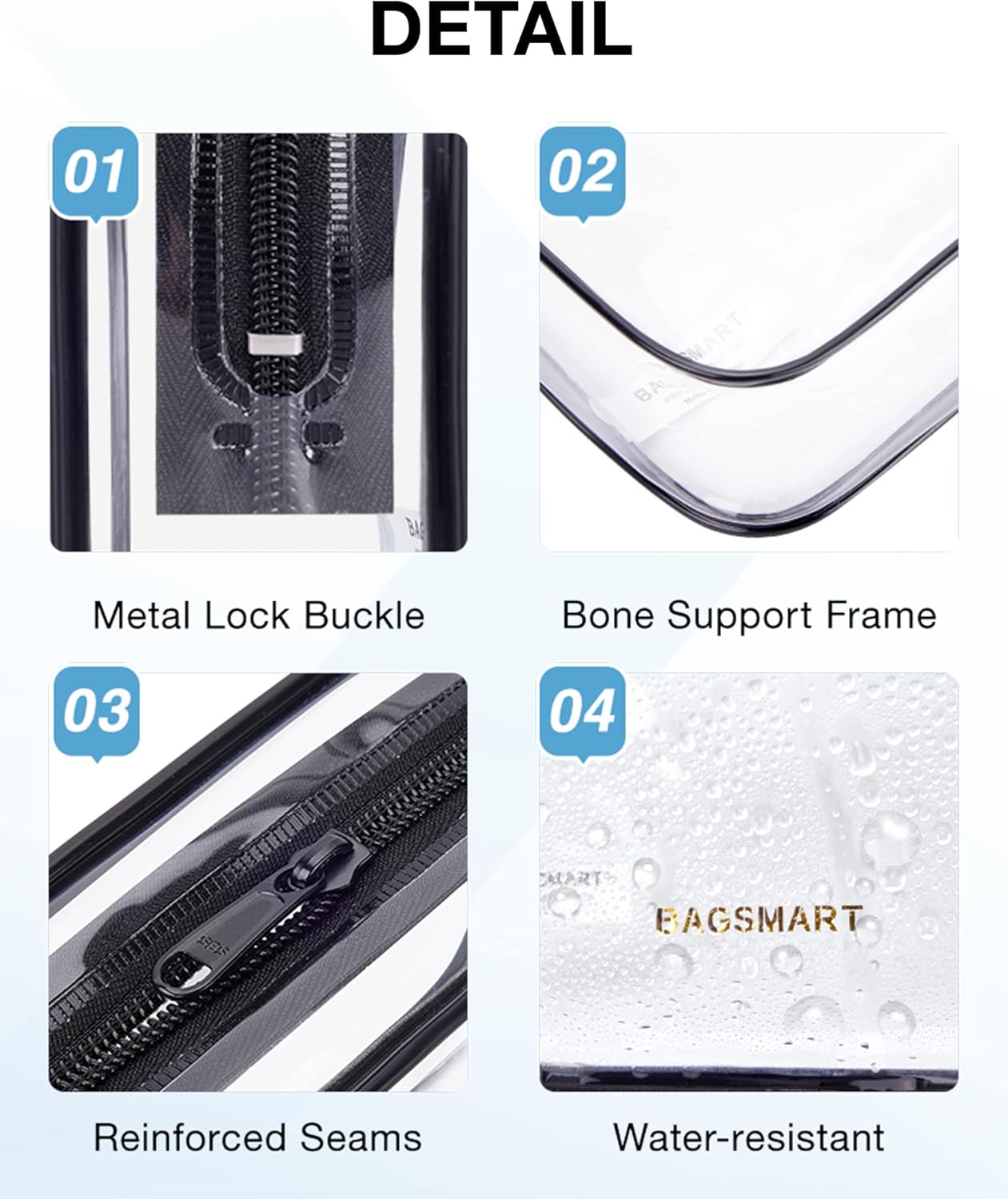 Clear Toiletry Bag, 2 Packs TSA Approved Water resistant Quart Size Travel Organizer, Airport Airline Travel Essential Carry On Makeup Cosmetic Bags for Women, Black - Image 4