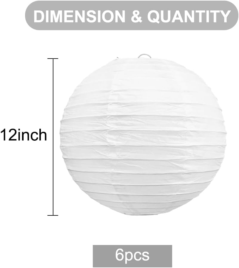 BEISHIDA 12-Inch White Paper Lanterns Decorative Chinese/Japanese Hanging Round Paper Lanterns Lamp for Birthday, Wedding, Christmas, Bridal, Home Decor, Party Decoration (6 Packs) - Image 2