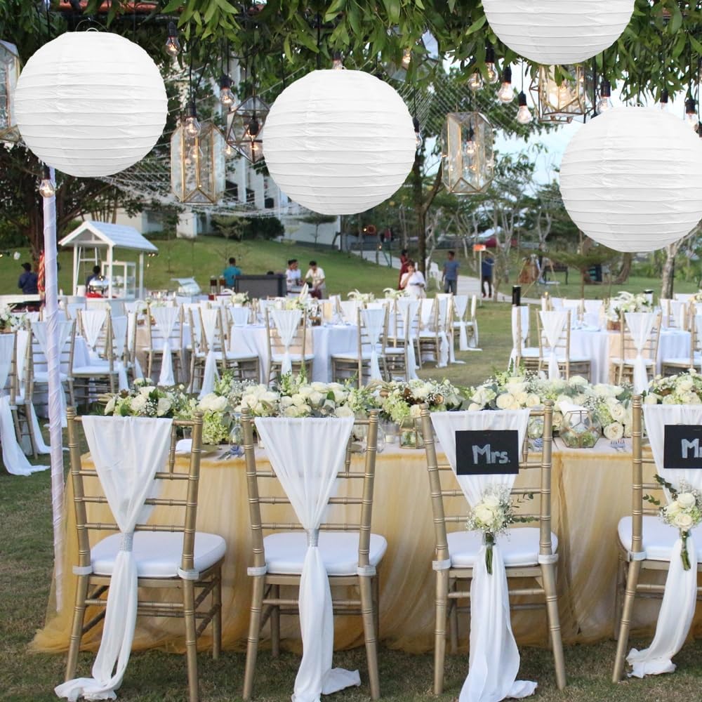 BEISHIDA 12-Inch White Paper Lanterns Decorative Chinese/Japanese Hanging Round Paper Lanterns Lamp for Birthday, Wedding, Christmas, Bridal, Home Decor, Party Decoration (6 Packs) - Image 4