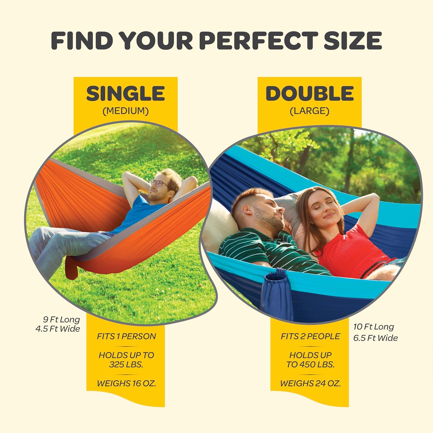 Durable Hammock 400 lb Capacity, Nylon Camping Hammock Chair - Double or Single Sizes w/Tree Straps and Attached Carry Bag - Portable for Travel/Backpacking/Beach/Backyard (Medium, Blue & Light Blue) - Image 3