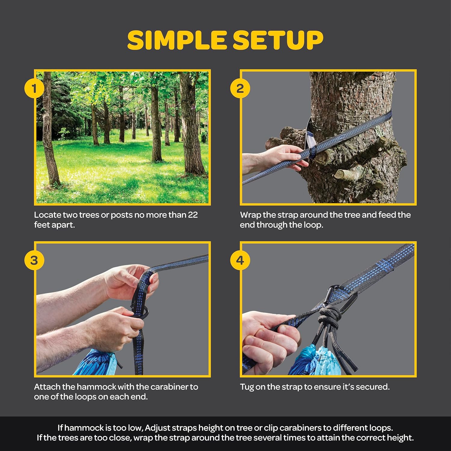 Durable Hammock 400 lb Capacity, Nylon Camping Hammock Chair - Double or Single Sizes w/Tree Straps and Attached Carry Bag - Portable for Travel/Backpacking/Beach/Backyard (Medium, Blue & Light Blue) - Image 6