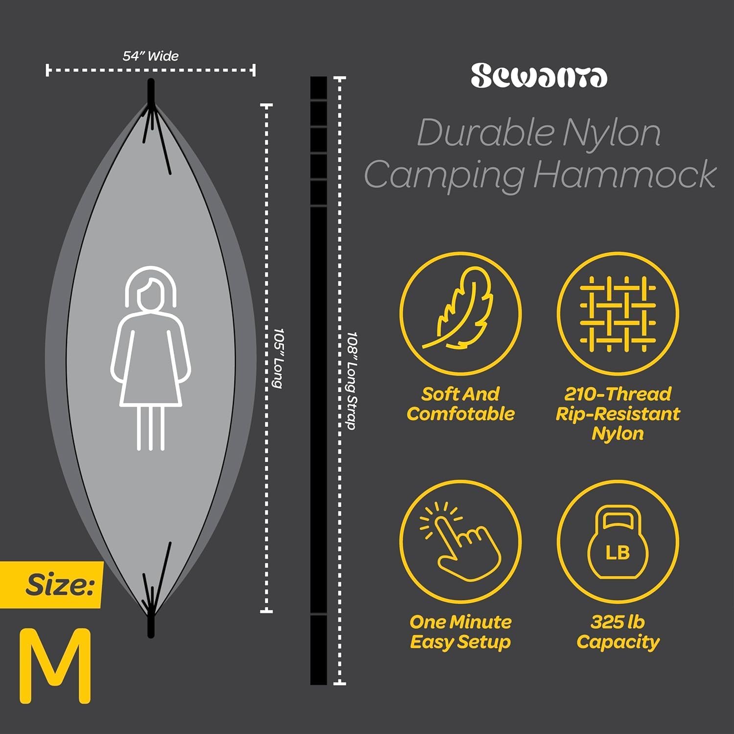 Durable Hammock 400 lb Capacity, Nylon Camping Hammock Chair - Double or Single Sizes w/Tree Straps and Attached Carry Bag - Portable for Travel/Backpacking/Beach/Backyard (Medium, Blue & Light Blue) - Image 7