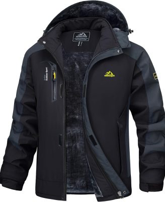 Men's Winter Coats Water Resistant Ski Snow Jacket Warm Fleece Parka Raincoats with Multi-Pockets