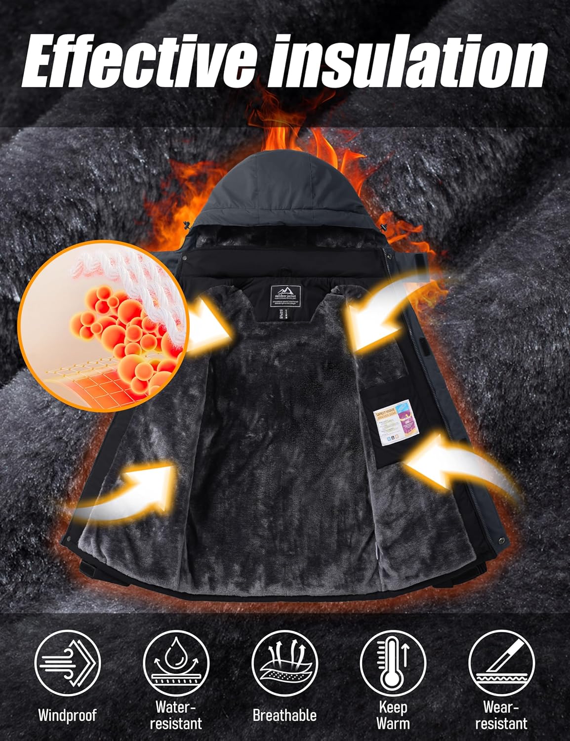 Men's Winter Coats Water Resistant Ski Snow Jacket Warm Fleece Parka Raincoats with Multi-Pockets - Image 3