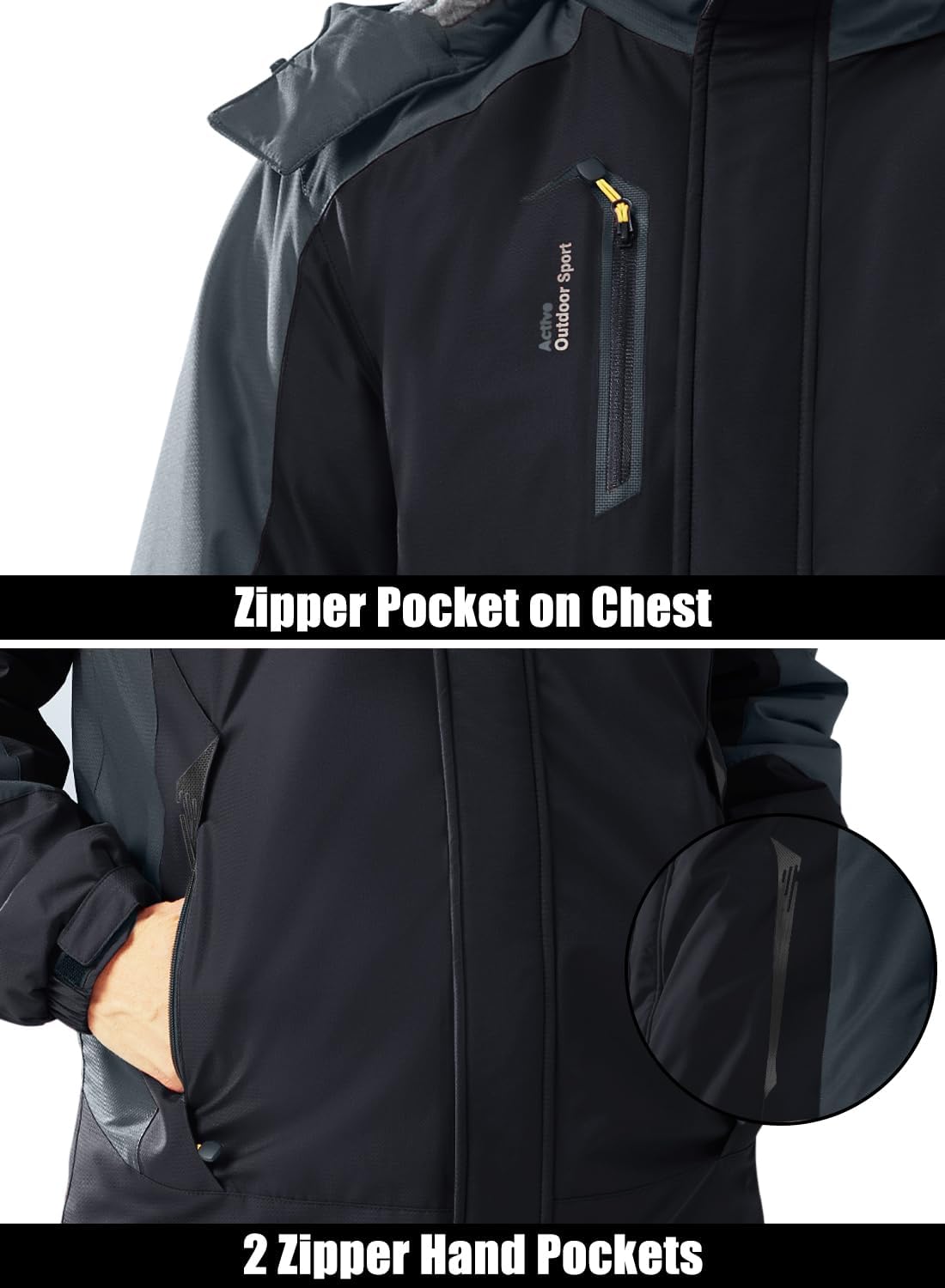 Men's Winter Coats Water Resistant Ski Snow Jacket Warm Fleece Parka Raincoats with Multi-Pockets - Image 5