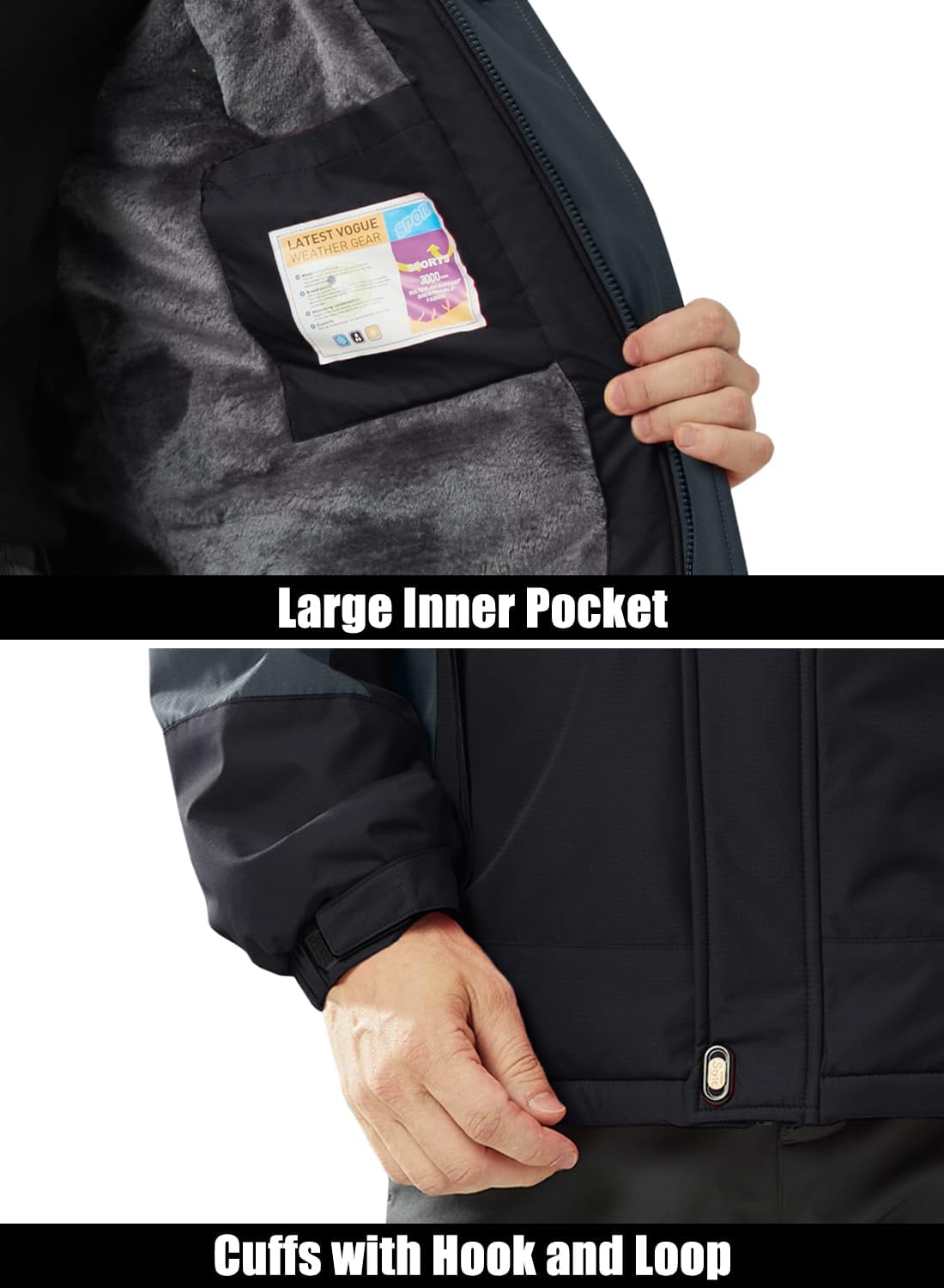 Men's Winter Coats Water Resistant Ski Snow Jacket Warm Fleece Parka Raincoats with Multi-Pockets - Image 6