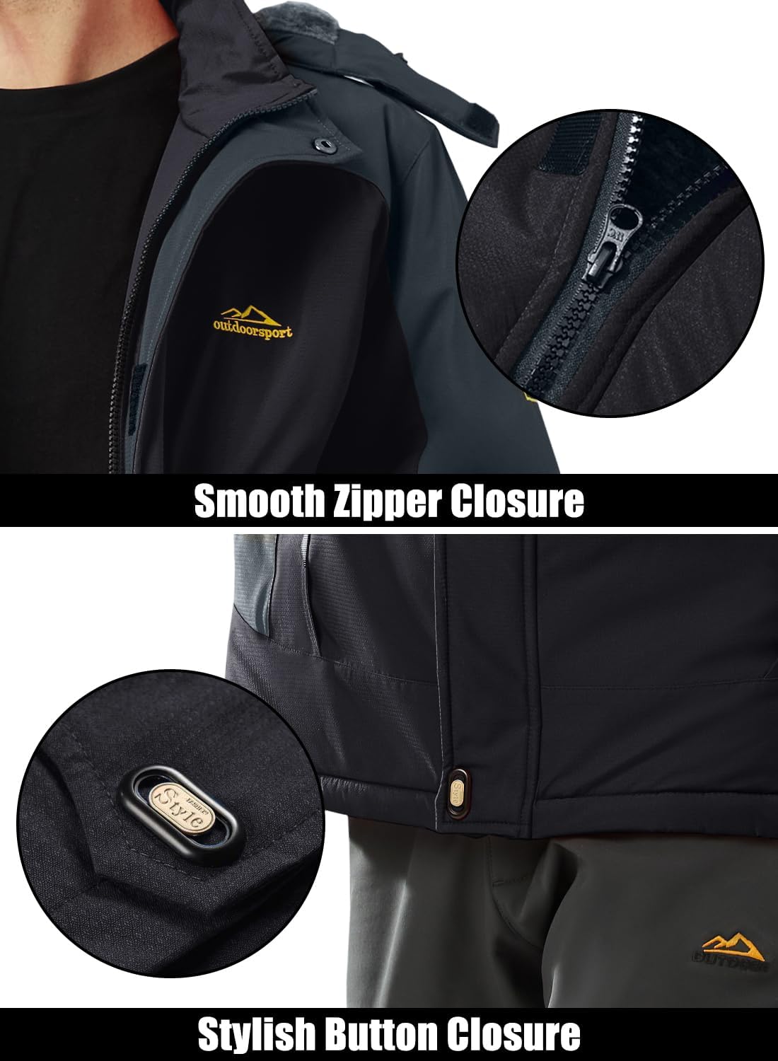 Men's Winter Coats Water Resistant Ski Snow Jacket Warm Fleece Parka Raincoats with Multi-Pockets - Image 7