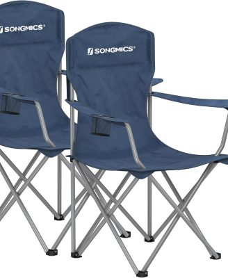 SONGMICS 2 Pack Folding Camping Chairs, Load 330 lb, Cup Holder and High Backrest, Heavy-Duty Structure, for Lawn, Garden, Fishing, Terrace
