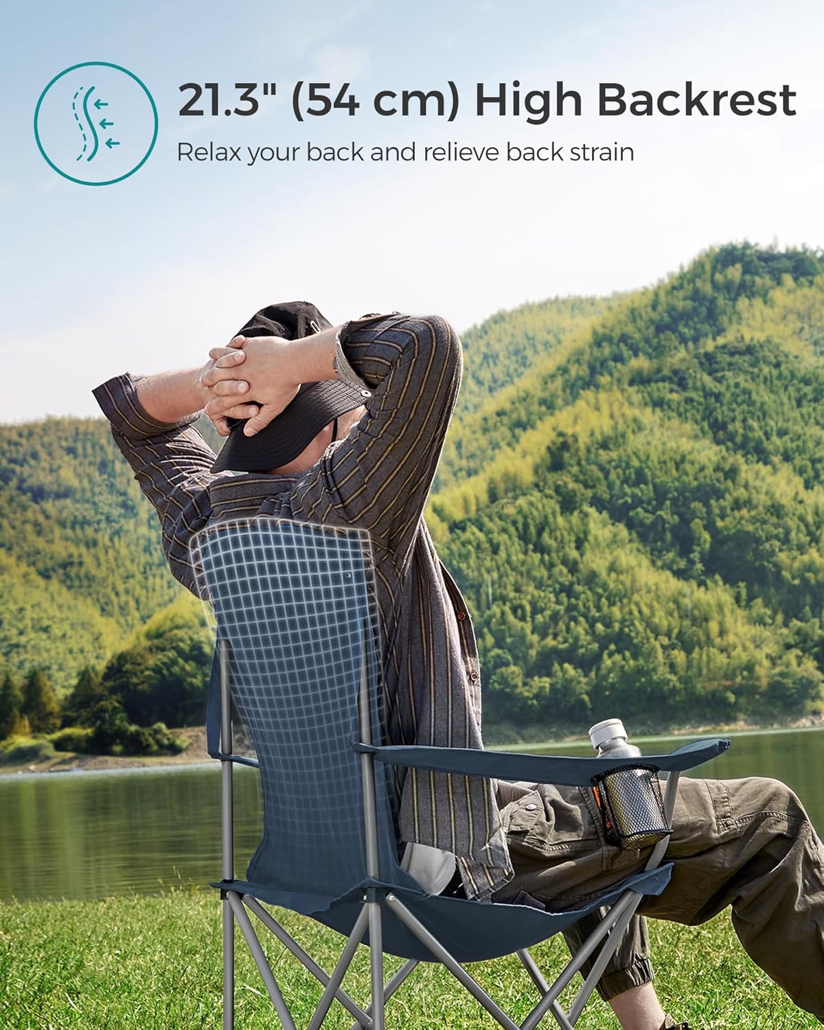 SONGMICS 2 Pack Folding Camping Chairs, Load 330 lb, Cup Holder and High Backrest, Heavy-Duty Structure, for Lawn, Garden, Fishing, Terrace - Image 4