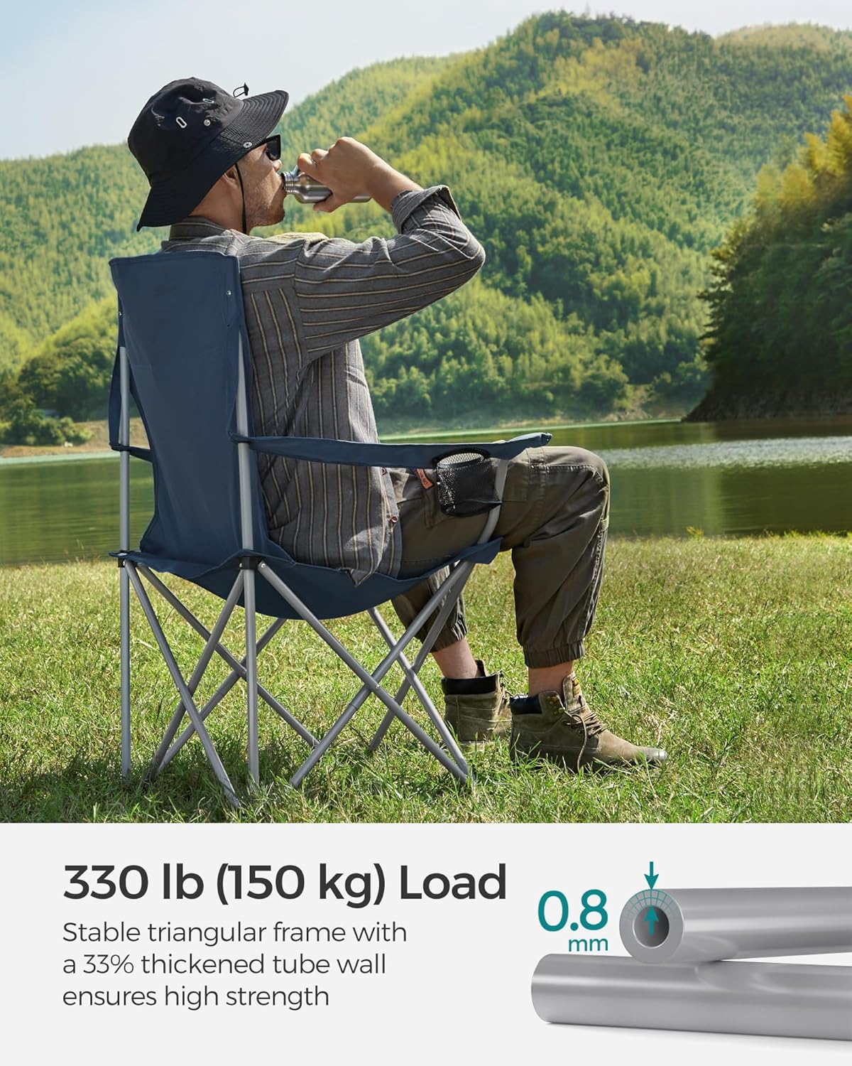 SONGMICS 2 Pack Folding Camping Chairs, Load 330 lb, Cup Holder and High Backrest, Heavy-Duty Structure, for Lawn, Garden, Fishing, Terrace - Image 5